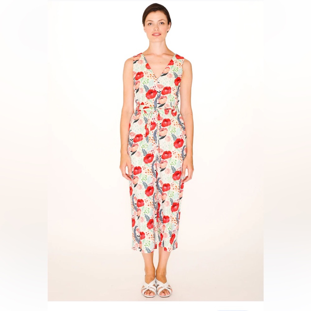 PEPALOVES‎ Anthropologie Blossom Floral Linen Jumpsuit Sleeveless Crop XS